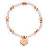 Chisel Stainless Steel Rose IP-plated Heart Dangle 6mm Pink Quartz Beaded 7.75" Stretch Bracelet - 3 of 4