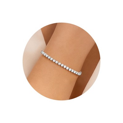 Turandoss Gold Silver Cubic Zirconia Bracelets for Women Trendy - Dainty 3mm CZ Classic Gold Bracelet, Silver Jewelry for Women, Christmas Gifts