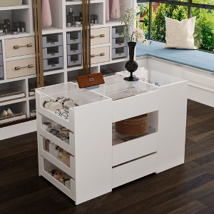 Famapy 3-in-1 Wardrobe Hub,Storage Island,Multi-Drawer Dresser Organizer for Closets,Tempered Glass Top,White - 1 of 4