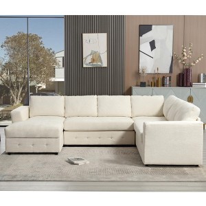 GDFStudio Gavir 110.75" Modern 6-Seater Chenille Upholstered Sectional Sofa with Crystal Buttons and Hidden Storage - 1 of 4