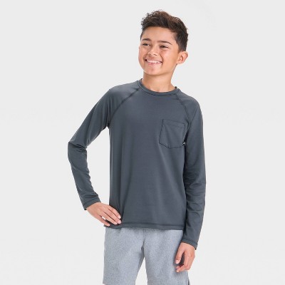 Boys' Long Sleeve Solid Rash Guard Top - art class™ Gray S