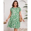 Plus Size Women's Round Neck Shirred Dress Flowy Midi Dress with Pockets, All-Over Floral Print - 2 of 4