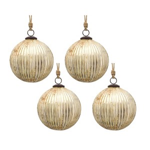 TopComfy Decorative Object Glass Christmas Ball Ornaments Set of 4 for Holiday Party Decorations, Silver, 6"*6"*6.4" - 1 of 4