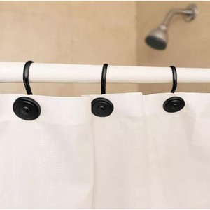 Home Mart Goods 12 Piece Set - Matte Black Heavy Duty Shower Button Curtain Hooks Rings Rustproof Metal - 1 of 3