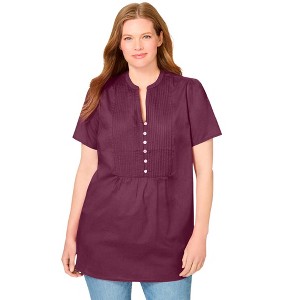 Woman Within Pintucked Half-Button Tunic - 1 of 4