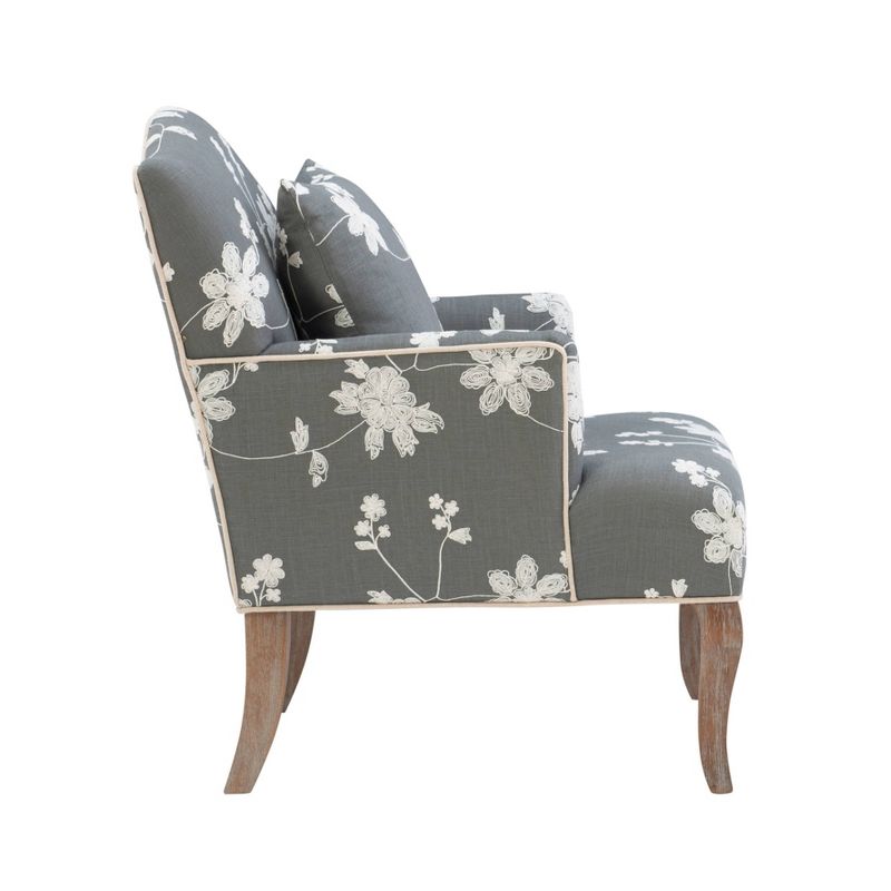 Traditional Floral Upholstered Embroidered Linen French Accent Armchair - Gray - Linon, 4 of 12