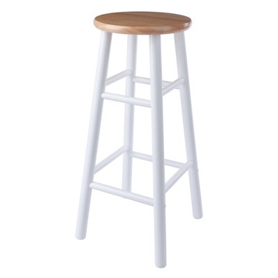 Transitional Teak and White Solid Wood 29" Barstool Duo