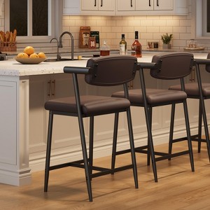 Set of 2 Counter Height Bar Stools with Arms, Upholstered Seats & Footrest, Metal Frame Stools for Kitchen Island - 1 of 4