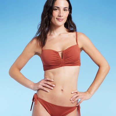 Women's Ribbed Longline V-wire Bikini Top - Shade & Shore™ Red 32a