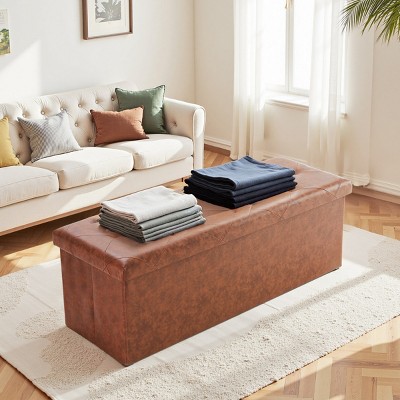 FURNIinspire Ottomans And Benches Modern 43 Inch Living Room Foldable Ottoman Storage Bench Entryway Foot Stool, Brown, 15"*43"*15"