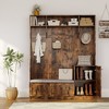 Farmhouse Hall Tree with Bench and Shoe Storage,  Freestanding Entryway Wooden Bench with Coat Rack, 4 Hooks, 3 Top Open Shelves for Hallway - 2 of 4