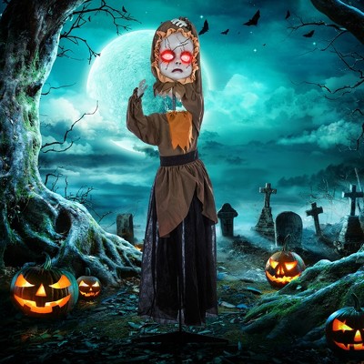 Whisen Battery-Operated Halloween Pumpkin Ghost, Sound-Activated Scary Voice & LED Eyes