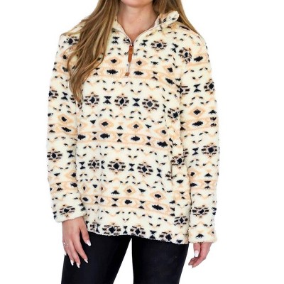 Women's Gretta Aztec Half Zip faux-shearling Pullover - Jen & Co.