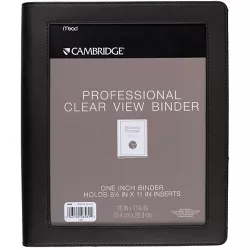 Cambridge 1" Professional Clear View 3 Ring Binder Black