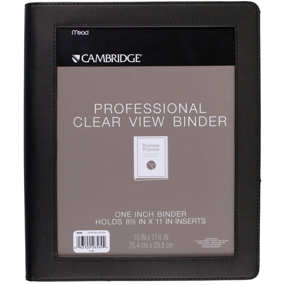 Cambridge 1" Professional Clear View 3 Ring Binder Black pack of 6 
