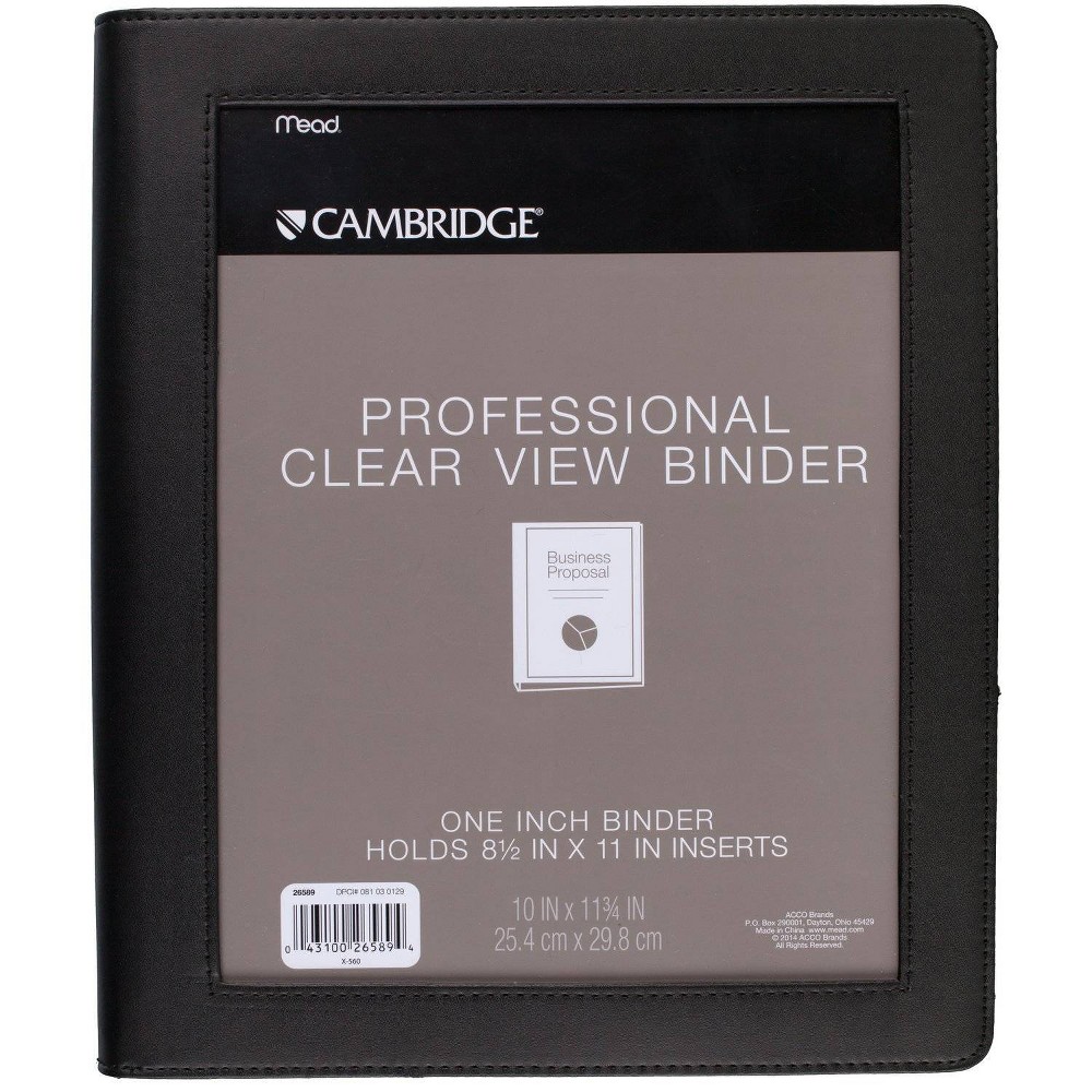 Cambridge 1" Professional Clear View 3 Ring Binder, Black  pack of 6 