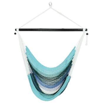 Sunnydaze Polyester Rope Hanging Caribbean-Style Hammock Chair Swing for Patio, Porch, or Yard - Lagoon Stripes