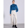 Allegra K Women's Satin Mock Neck Pleated Puff Sleeve Blouse - 3 of 4