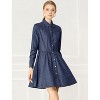 Allegra K Women's Button Down Belted Pleated Flare A-line Denim Shirt Dress - 2 of 4