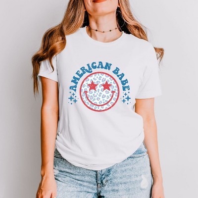 Simply Sage Market Leopard American Babe Short Sleeve Tee - M - White