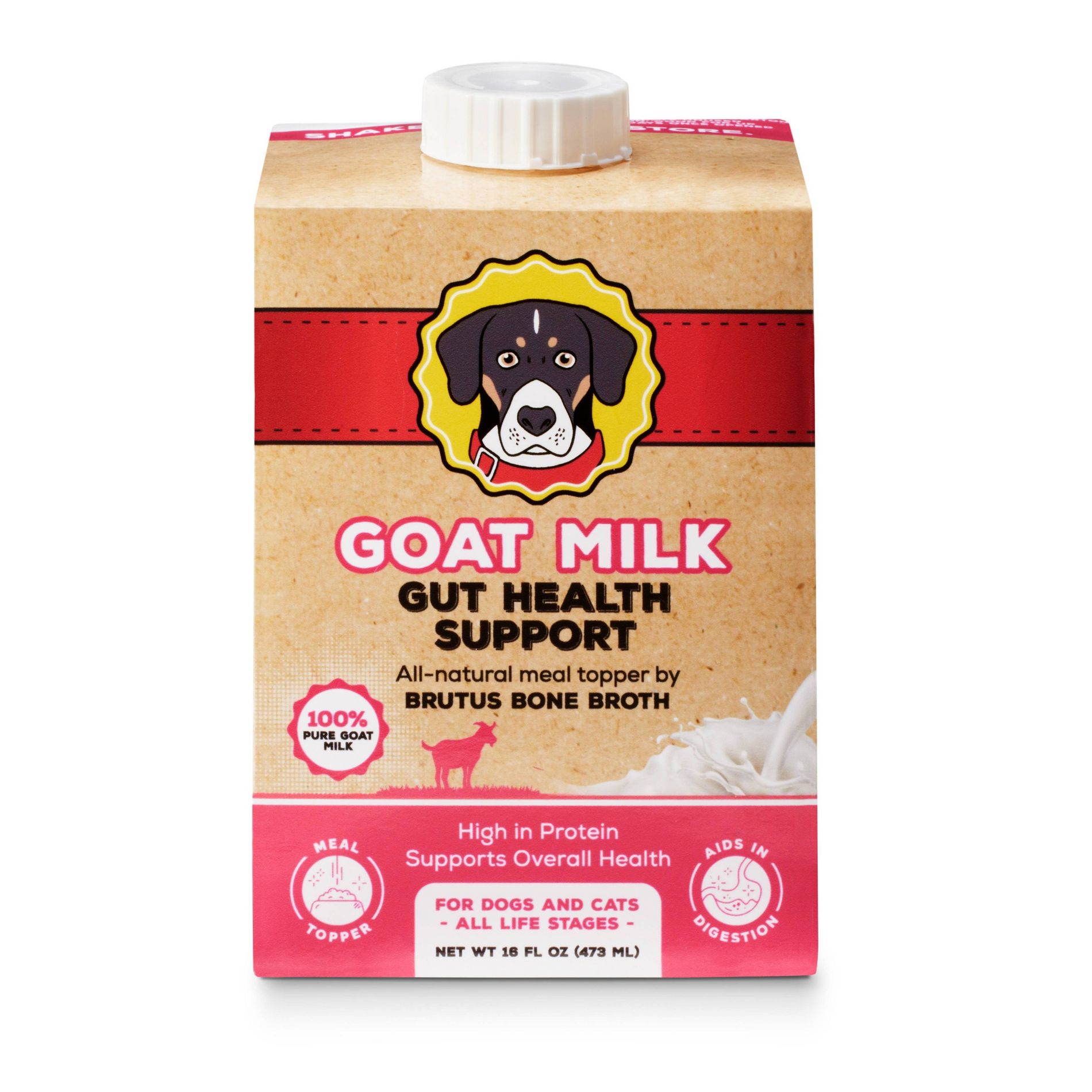Brutus Bone Broth Gut Health Support Goat's Milk Flavor Dog and Cat Vitamins and Supplements - 16 fl oz