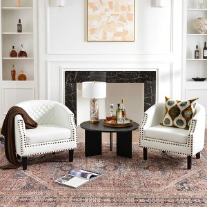 KINWELL 29 " W Tufted Faux Leather Barrel Chair PU Bar Club Chair, Set of 2 - 1 of 4