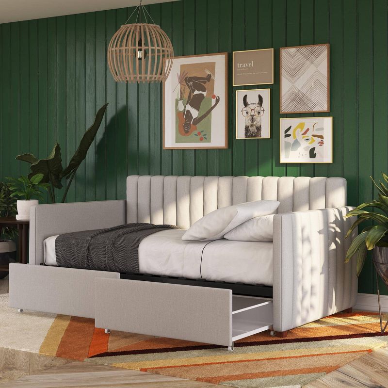 Twin Brittany Daybed with Storage Drawers Gray Linen - Novogratz, 5 of 12