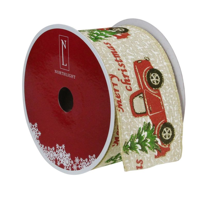 Northlight Green and Red Vintage Trucks with Christmas Trees Wired Craft Ribbon 2.5" x 16 Yards, 3 of 4