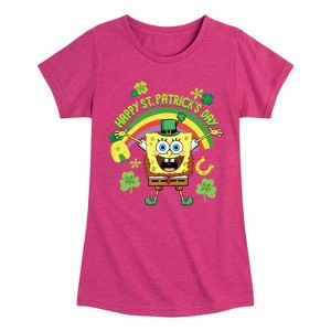 Girls' - SpongeBob Squarepants - Happy St. Patricks Day Fitted Short Sleeve Graphic T-Shirt - 1 of 4