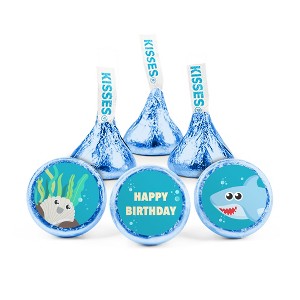 100ct Boy Shark Birthday Candy Party Favors Hershey's Kisses Milk Chocolate (100 Candies + 1 Sheet Stickers) - Assembly Required - by Just Candy - 1 of 1