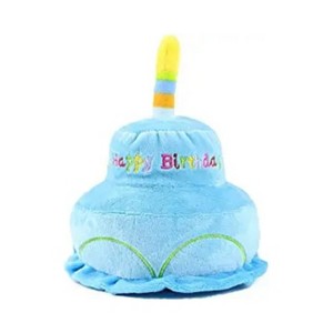 Midlee Birthday Cake Dog Toy- Blue 2 Layer Plush Squeaker Pet Boy Gift - 1 of 4