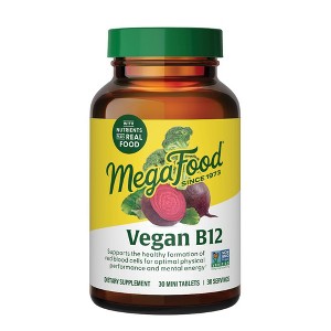 MegaFood Vegan Vitamin B12, Vitamin B Supplement with Vitamin B6 and Folic Acid Tablets - 30ct - 1 of 4