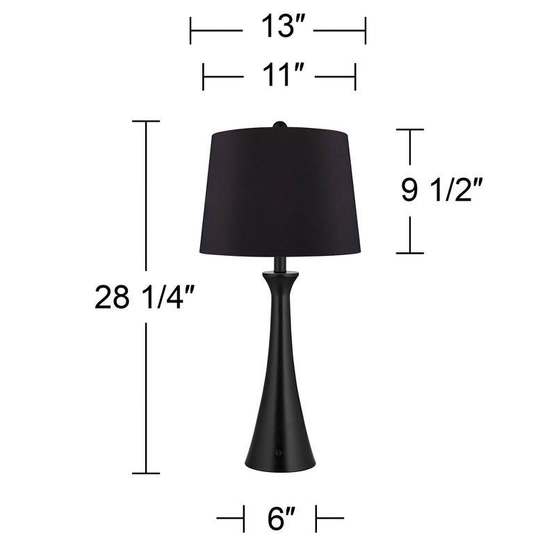 360 Lighting Karl Modern Table Lamps 28 1/4" Tall Set of 2 Black Metal with USB and AC Power Outlet in Base Faux Silk Shade for Bedroom House Home, 4 of 10