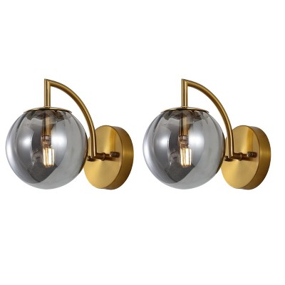 Smoke Gray and Brass Globe Wall Sconce Set