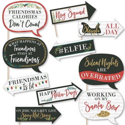 Big Dot of Happiness Funny Rustic Merry Friendsmas - Friends Christmas Party Photo Booth Props Kit - 10 Piece