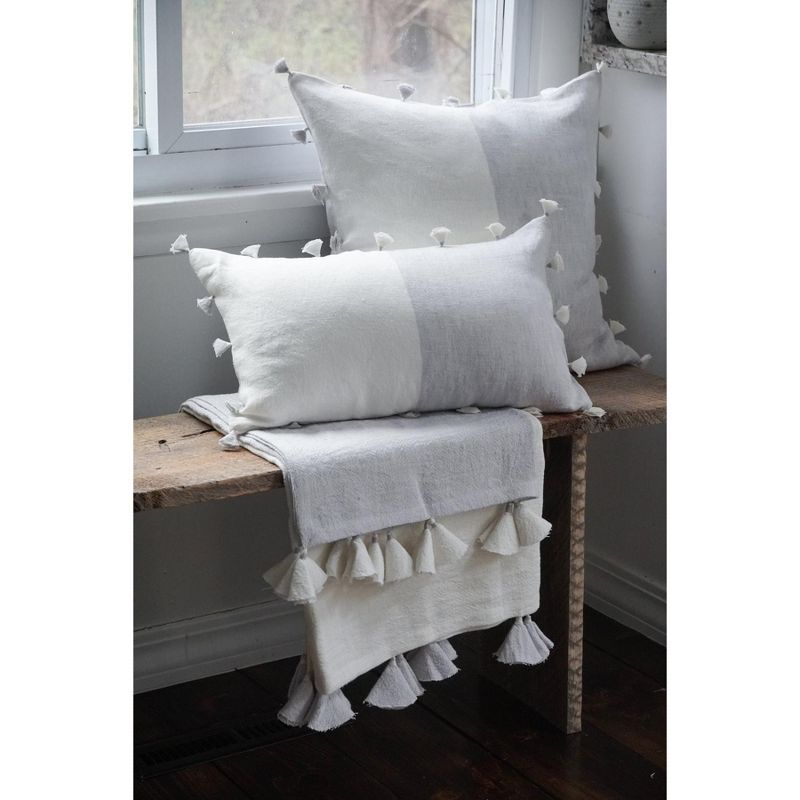 Light Grey Tassels Down Alternative So Soft Linen Pillow - Anaya, 3 of 5