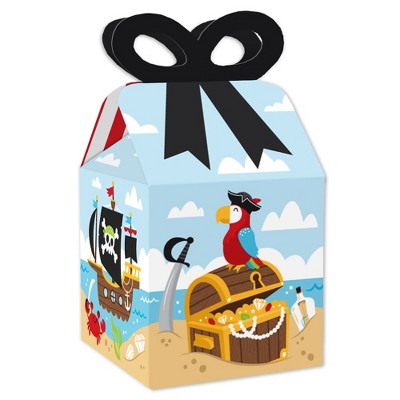 Big Dot of Happiness Pirate Ship Adventures - Square Favor Gift Boxes - Skull Birthday Party Bow Boxes - Set of 12