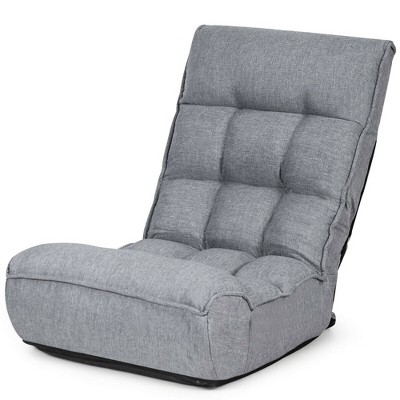 Gray Adjustable Metal Frame Floor Chair with Linen Upholstery