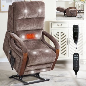 Electric Lift and Recline Chair for Elderly, Chenille Recliner Armchair with Heat and Massage, Wood Armrests and Heavy Duty Motion Mechanism - Koiai - 1 of 4