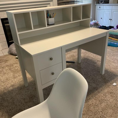 48 Inch Computer Desk with Drawers Power Outlets and 5-Cubby Hutch