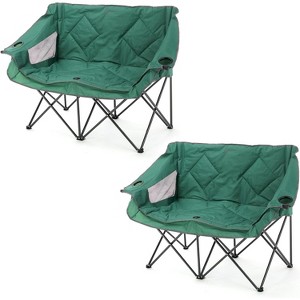 Arrowhead Outdoor Portable Folding Double Duo Camping Chair Loveseat Couch w/ 2 Cup & Wine Glass Holder, Supports up to 500lbs (Forest Green) - 1 of 4