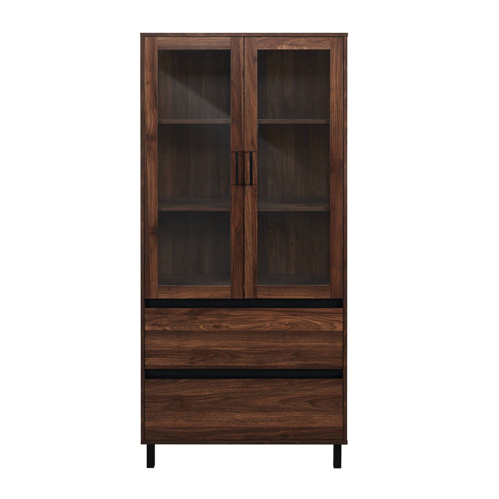 Photos - Display Cabinet / Bookcase 68" Glass Door Storage Hutch with Drawers Dark Walnut - Saracina Home