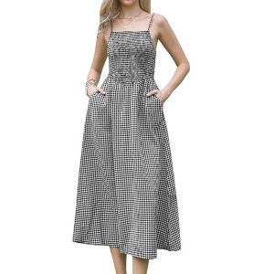 INSPIRE CHIC Women's Gingham Summer Spaghetti Strap Sleeveless Smocked Sundress A-Line Maxi Dress - 1 of 4