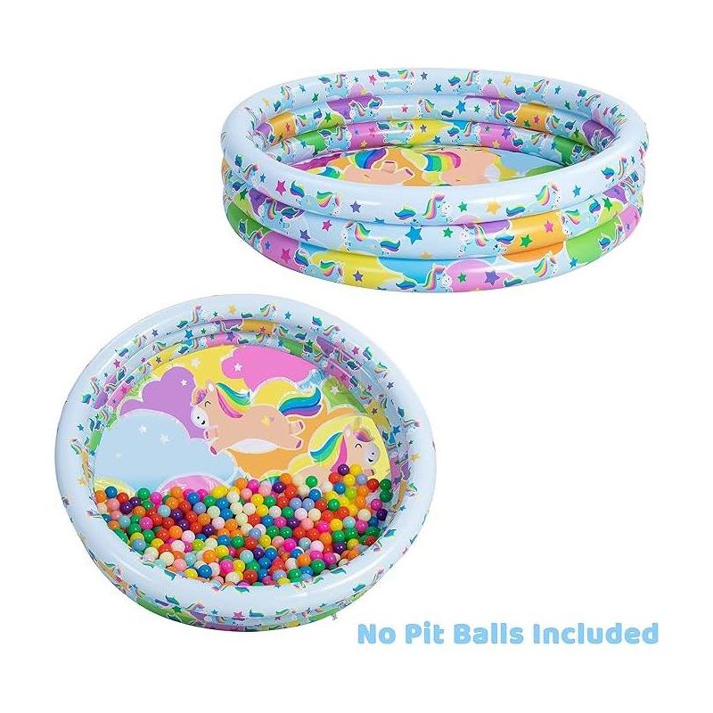 58'' Unicorn Rainbow Inflatable Kiddie Pool, Family Swimming Pool 3 Ring Seasonal Merriment Water Pool Pit Ball Pool for Kids Toddler Outdoor, Indoor, 3 of 7