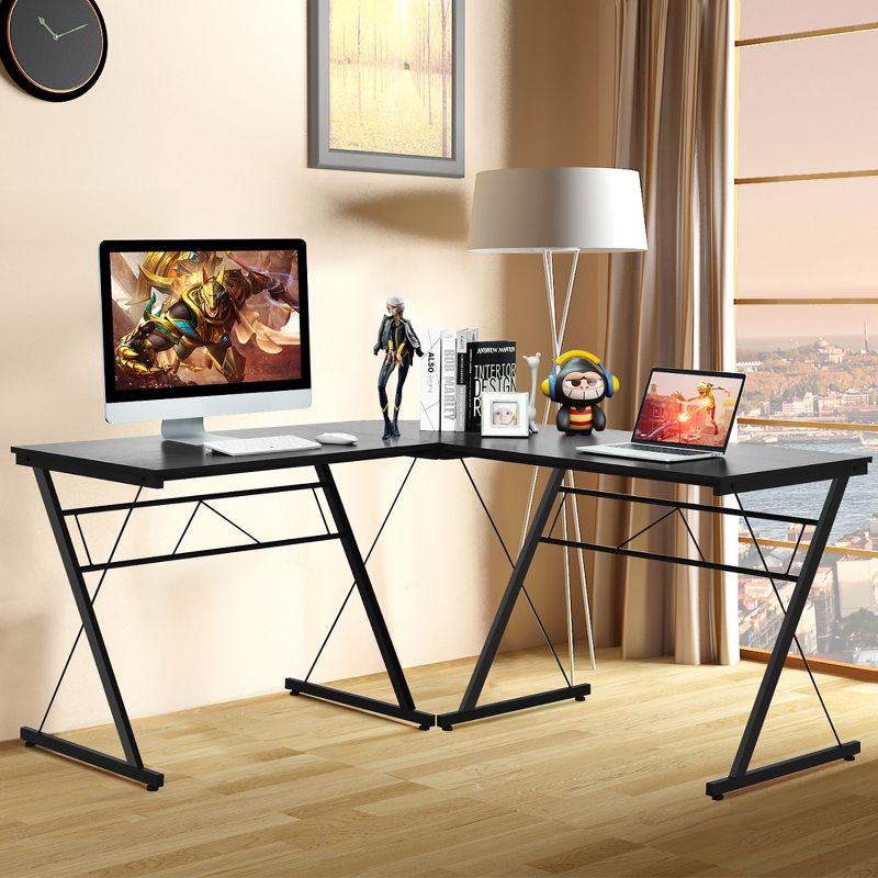 Costway 59'' L-Shaped Computer Table Study Workstation  Home Office Brown\Black, 2 of 10