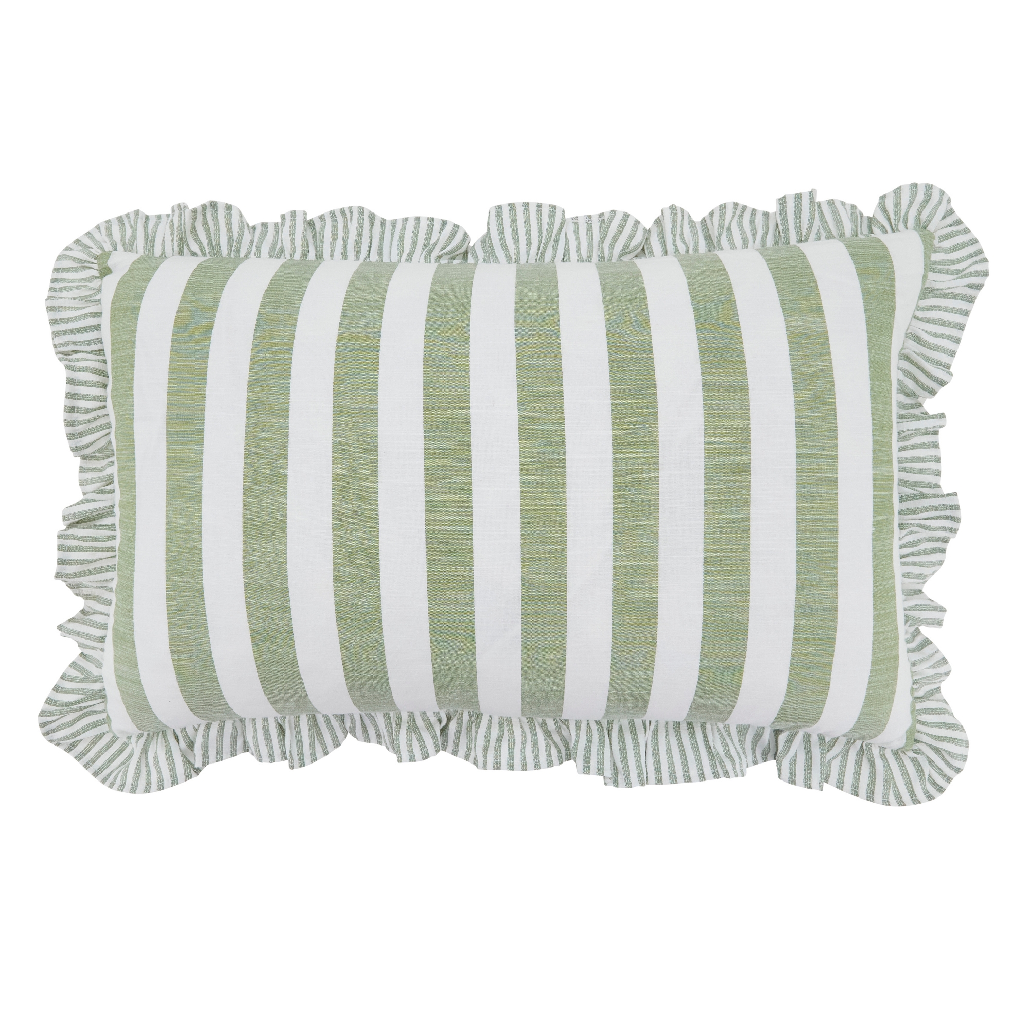 Saro Lifestyle Striped Ruffle Edge Cotton-Blend Poly Filled Throw Pillow – Classic Cabana Stripe Design for Sofa, Accent Styling, 12"x20", Green