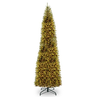 National Tree Company Artificial Pre-Lit Slim Christmas Tree, Green, Kingswood Fir, White Lights, Includes Stand, 14ft