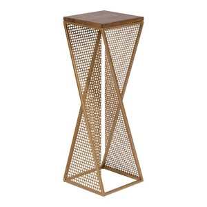 Kate and Laurel Elita Square Metal Tea Table, 10x10x30, Rustic Brown and Satin Gold - 1 of 4