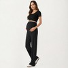 Anna-Kaci Women’s Maternity Wide Leg Pants with Adjustable Ruched Waist Stretch Knit Fabric and Relaxed Full-Length Fit for Comfort - 2 of 4