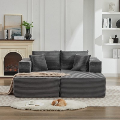 Versatile 73'' Cloud Sectional Couch,Deep Seat Modular Sofa with Double Chaise Lounges,Corduroy Fabric for Living Room - The Pop Home